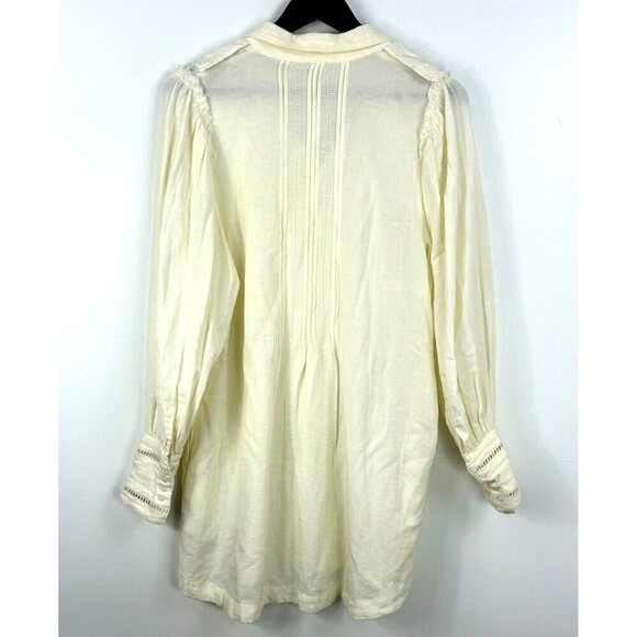 Free People Bella Women Cream Ruffle Front Sz M Tunic Shirt Dress Casual Mini N3 - Picture 4 of 12